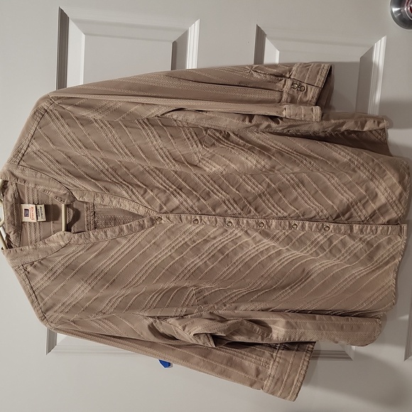 FADED GLORY STRETCH TAN BUTTON UP BLOUSE 3/4 SLEEVESsize 22w/24W - Picture 1 of 4